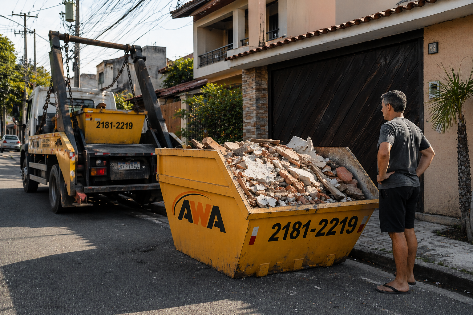 Caçamba AWA sendo retirada - Aluguel de Caçambas em BH e Região
